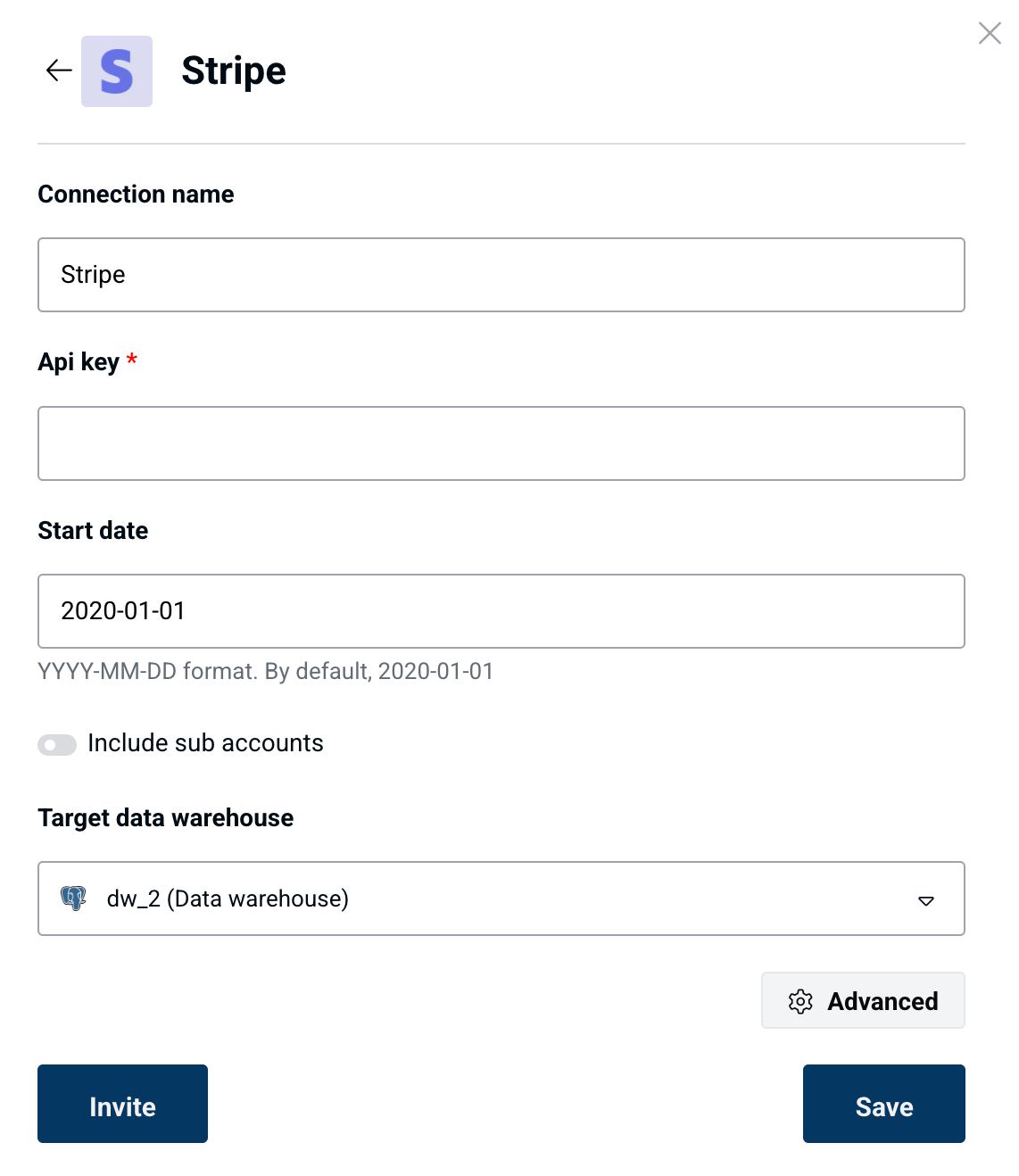 Stripe API key creation page