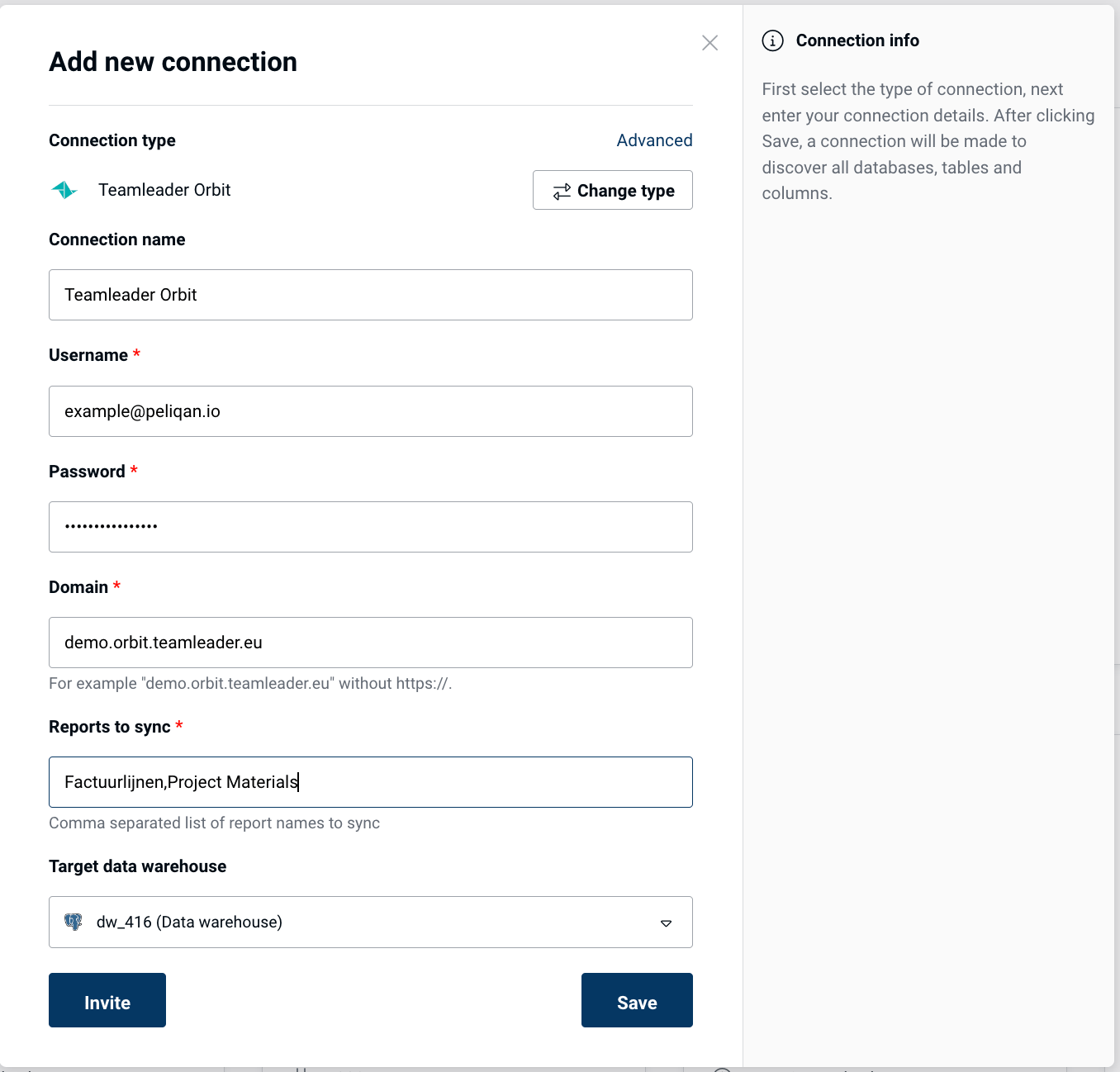 Teamleader Orbit authentication form in Peliqan