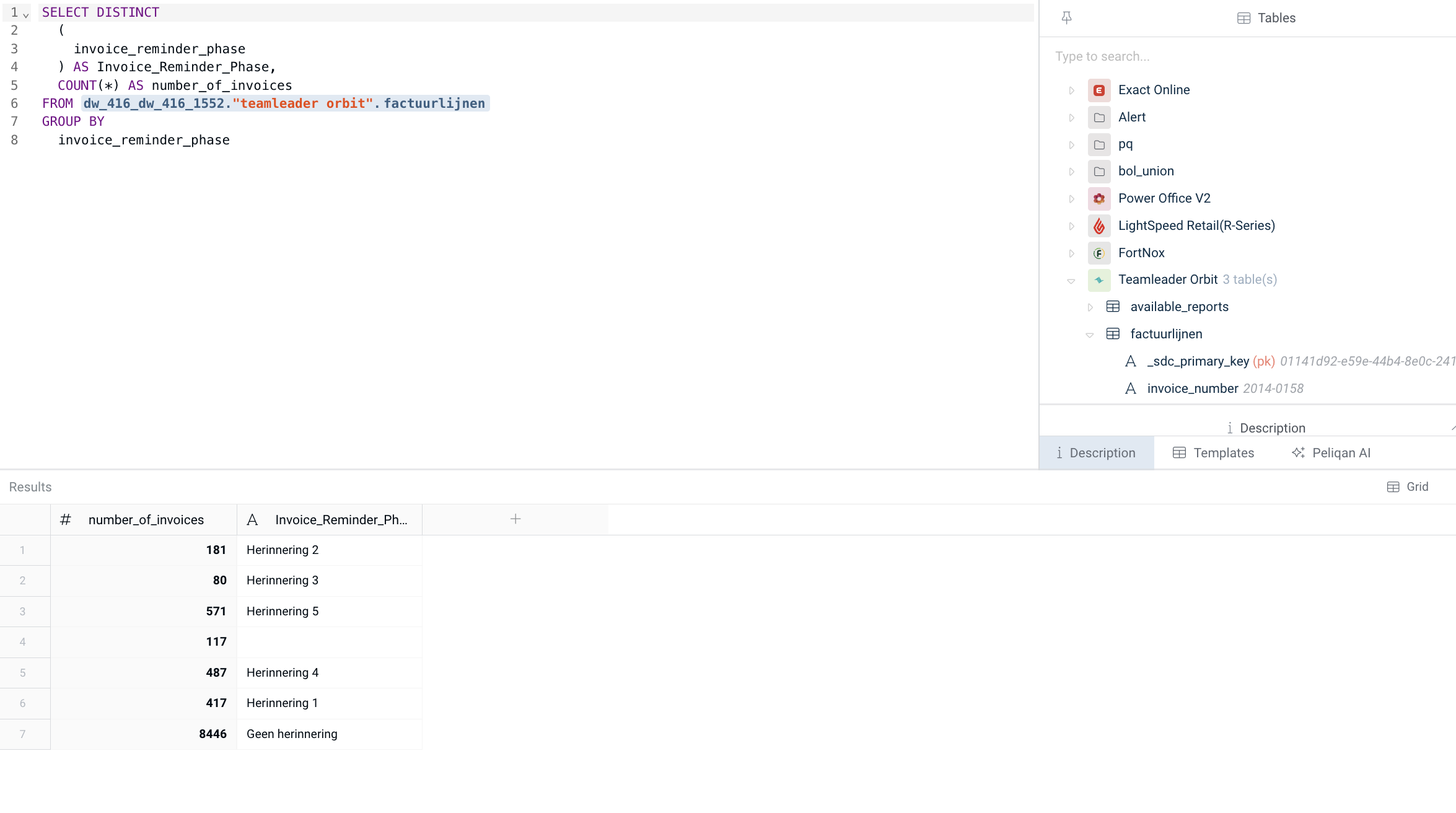 Peliqan SQL query on TeamLeader Orbit data
