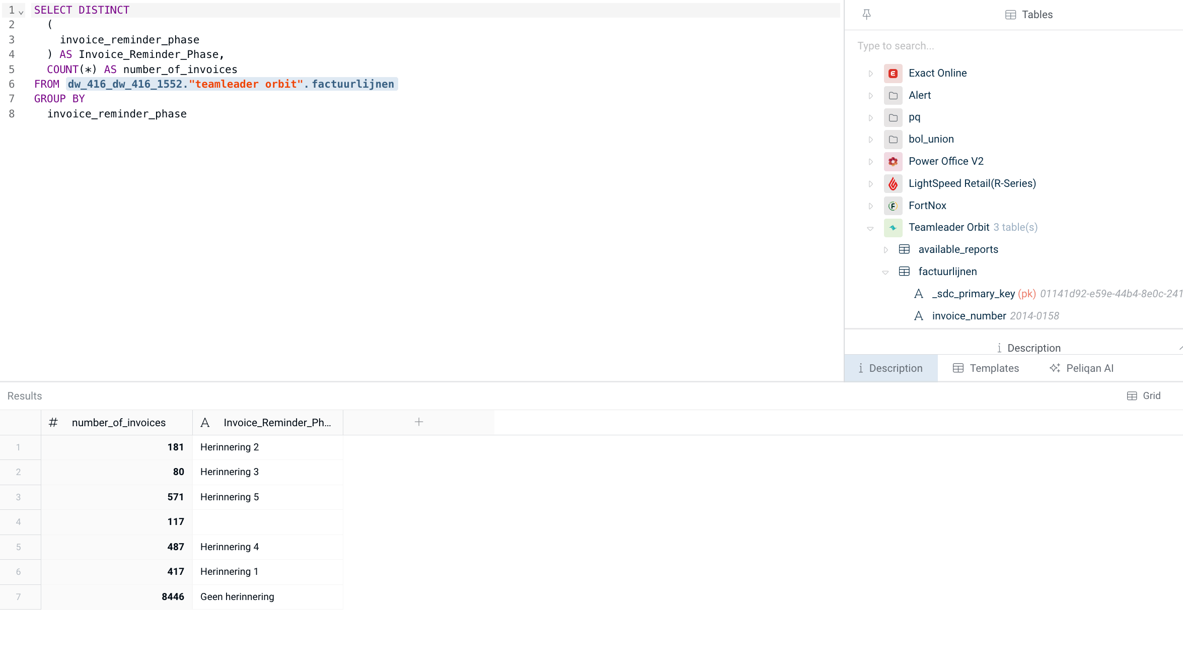 Peliqan SQL query on TeamLeader Orbit data