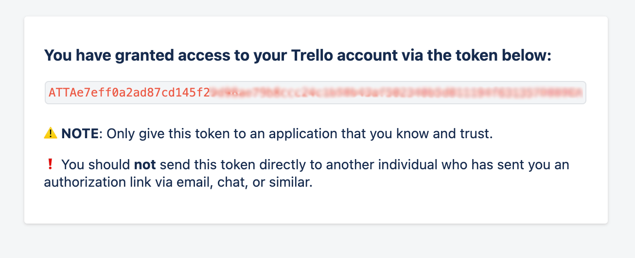 Trello token display page