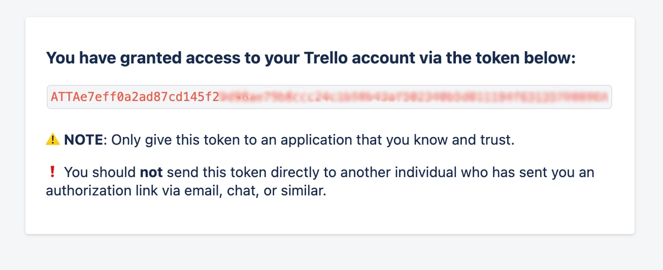 Trello token display page
