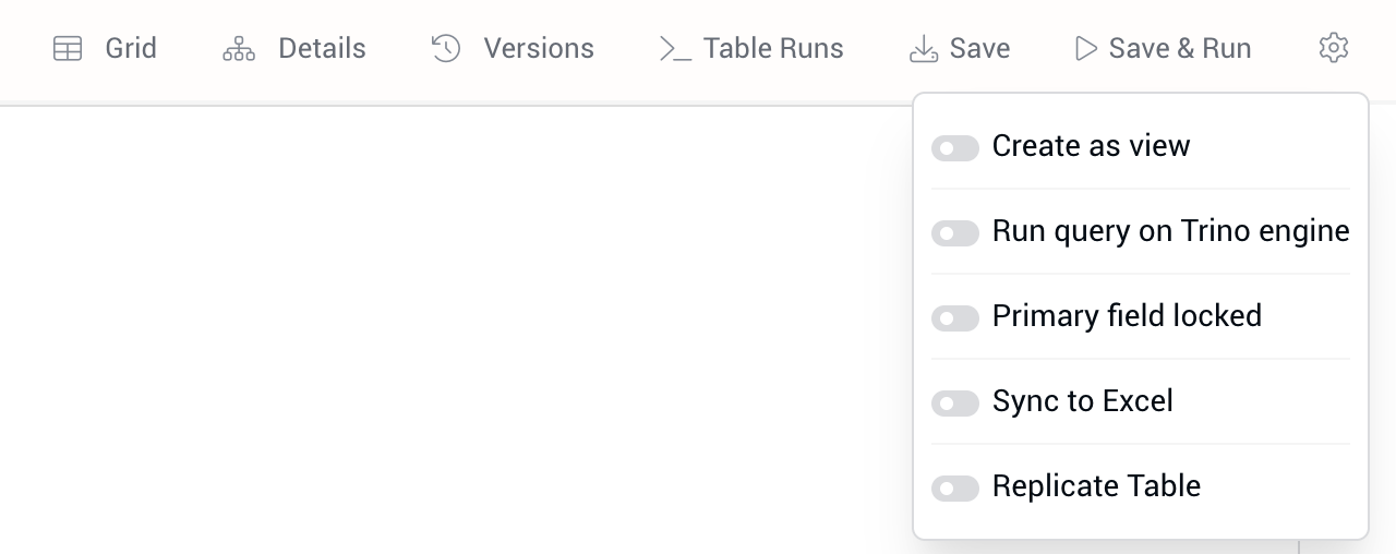 Create as view setting