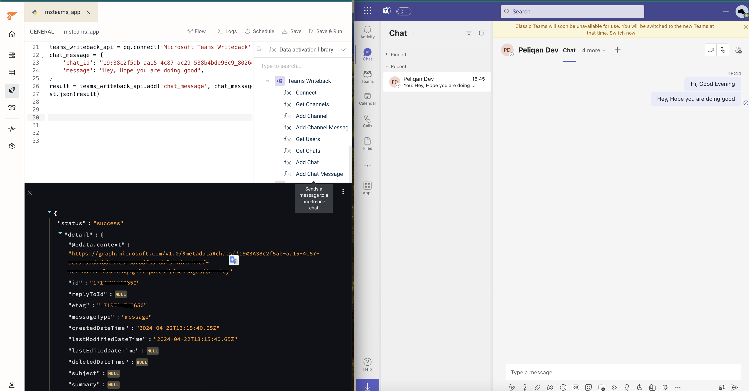 Add Chat Message function configuration