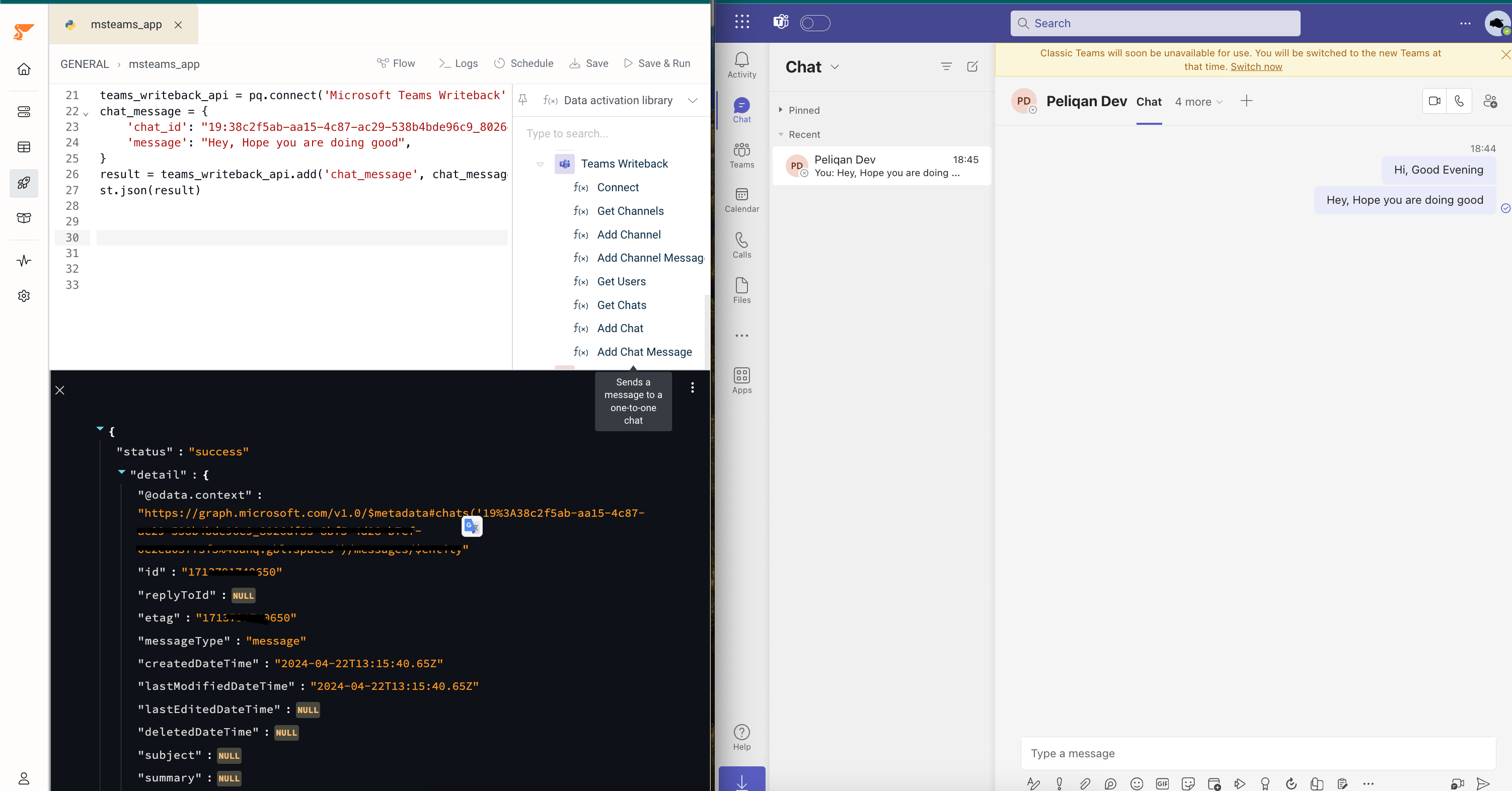 Add Chat Message function configuration