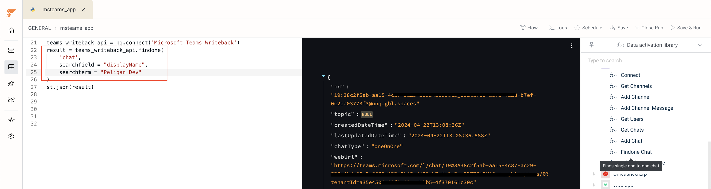 FindOne Chat function with displayName parameter