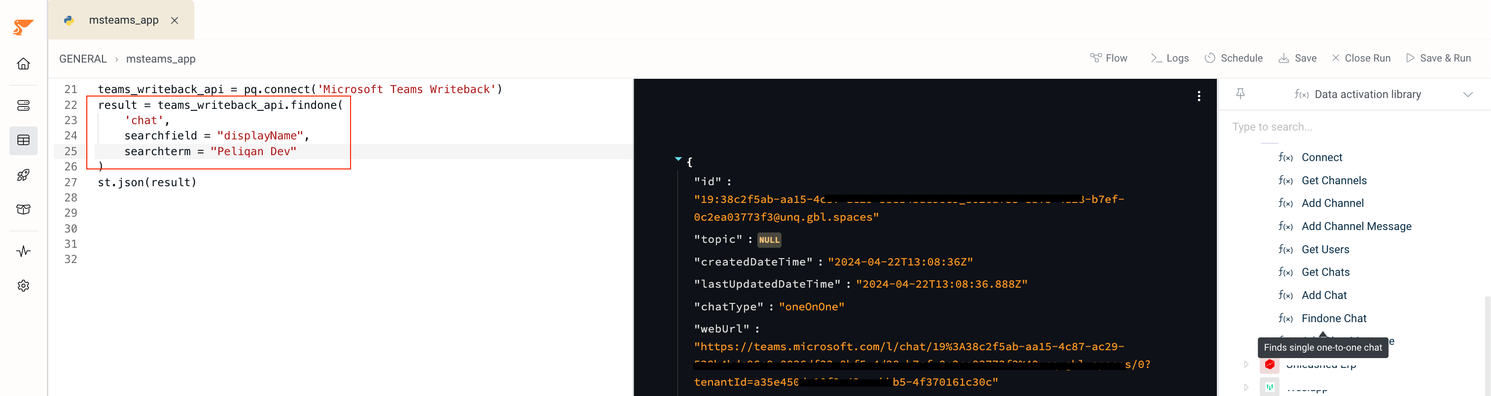 FindOne Chat function with displayName parameter