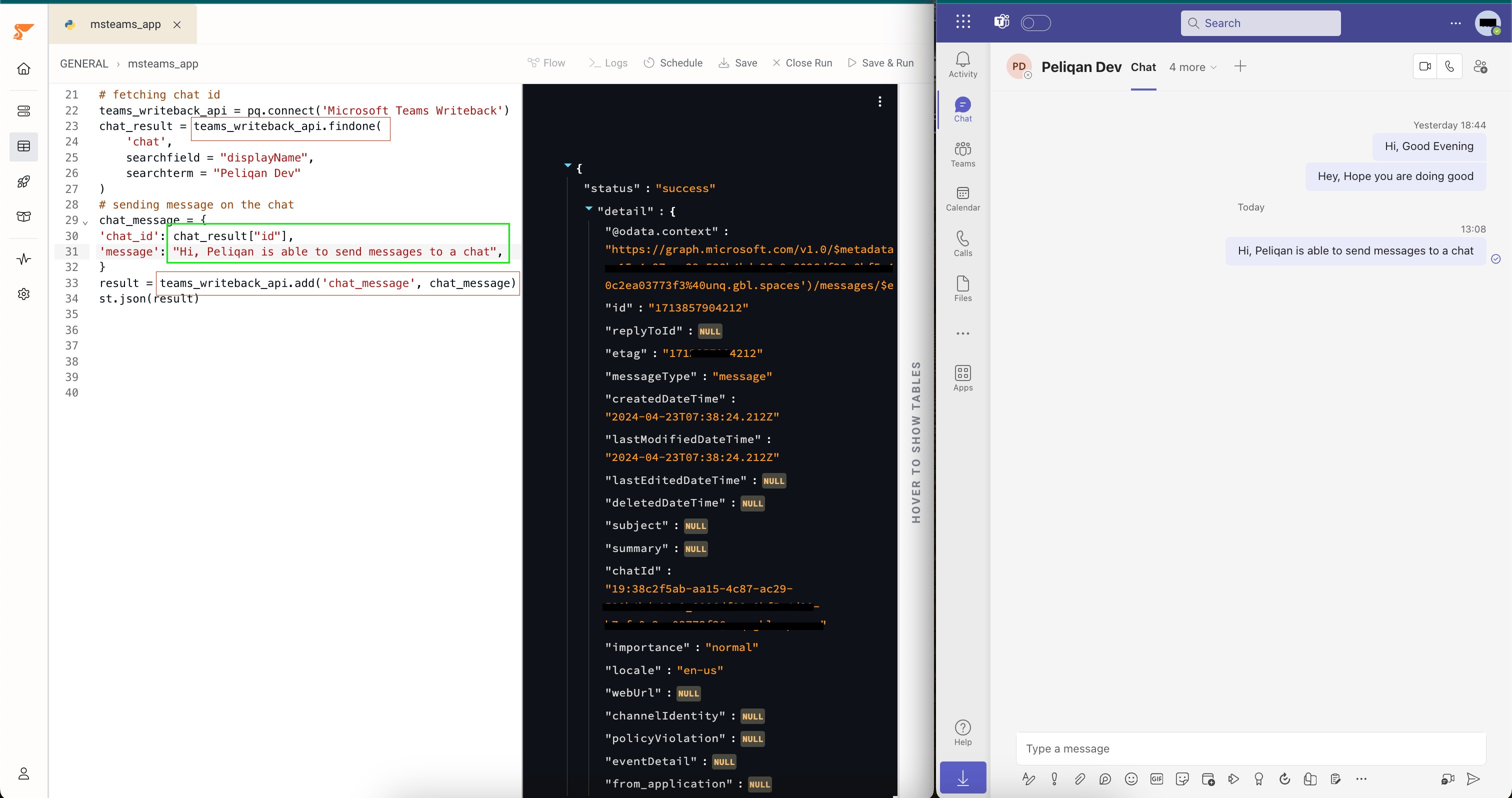Sending message using Add Chat Message with chat_id