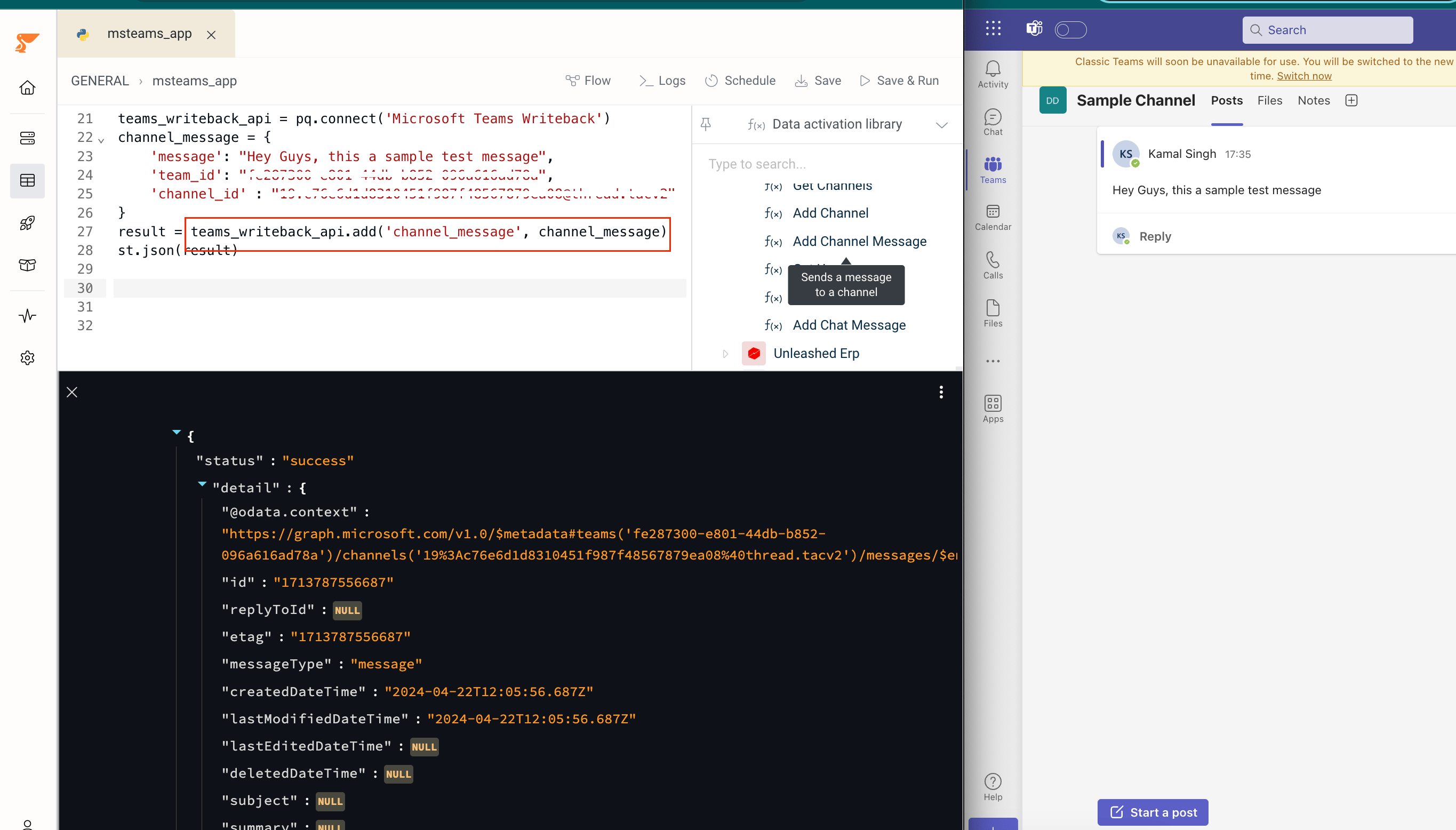 Add Channel Message function in Peliqan
