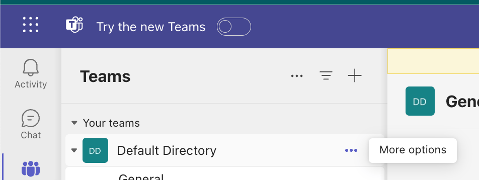 Microsoft Teams menu with three dots next to team name