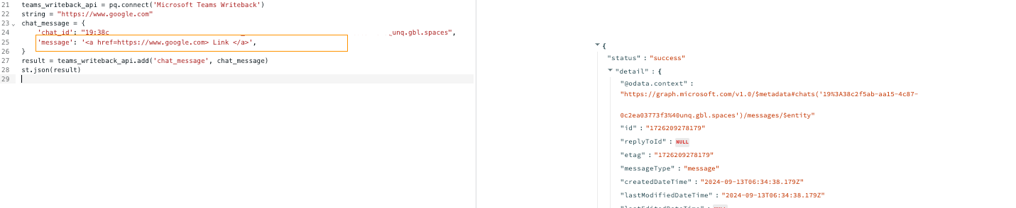 Hyperlink message configuration example