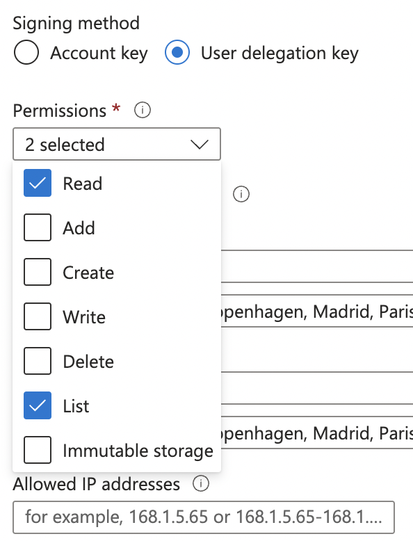 Azure Blob Storage generated token