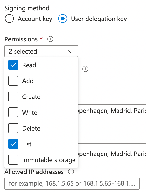 Azure Blob Storage generated token