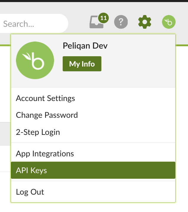 BambooHR API Keys menu