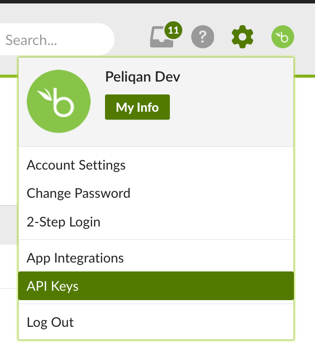 BambooHR API Keys menu