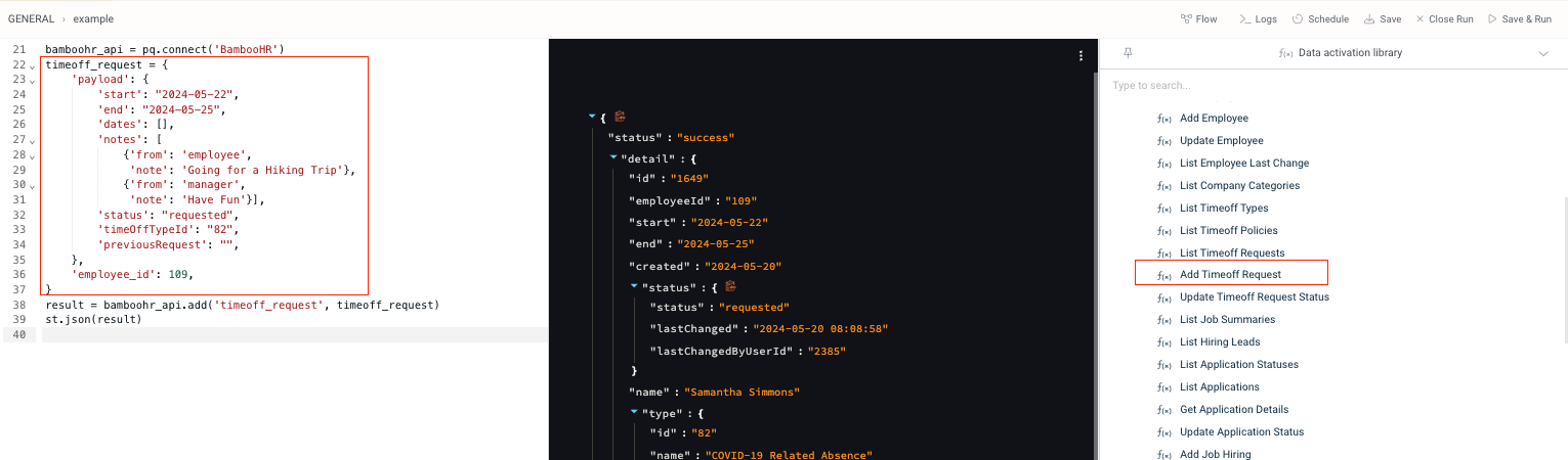 BambooHR Add TimeOff Request
