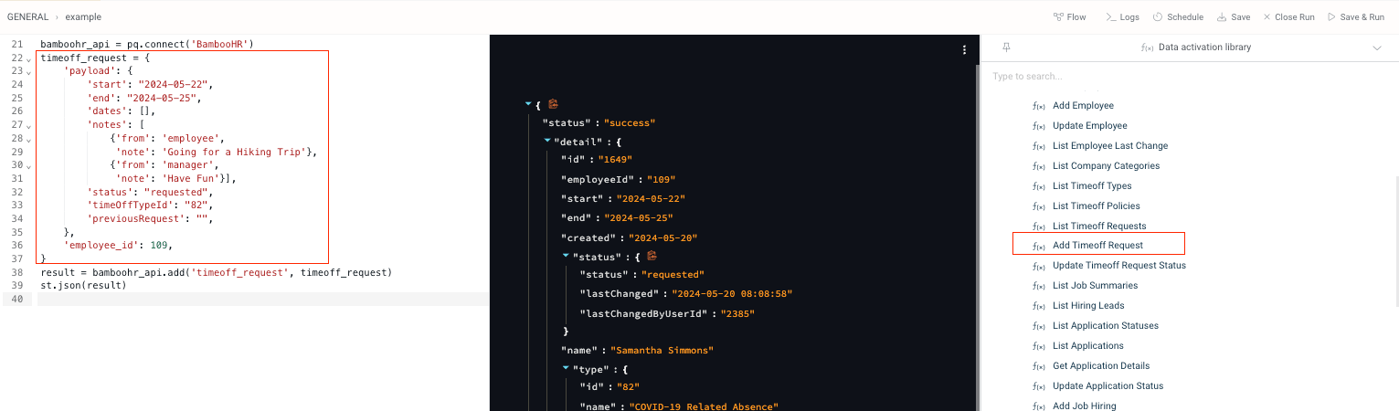 BambooHR Add TimeOff Request