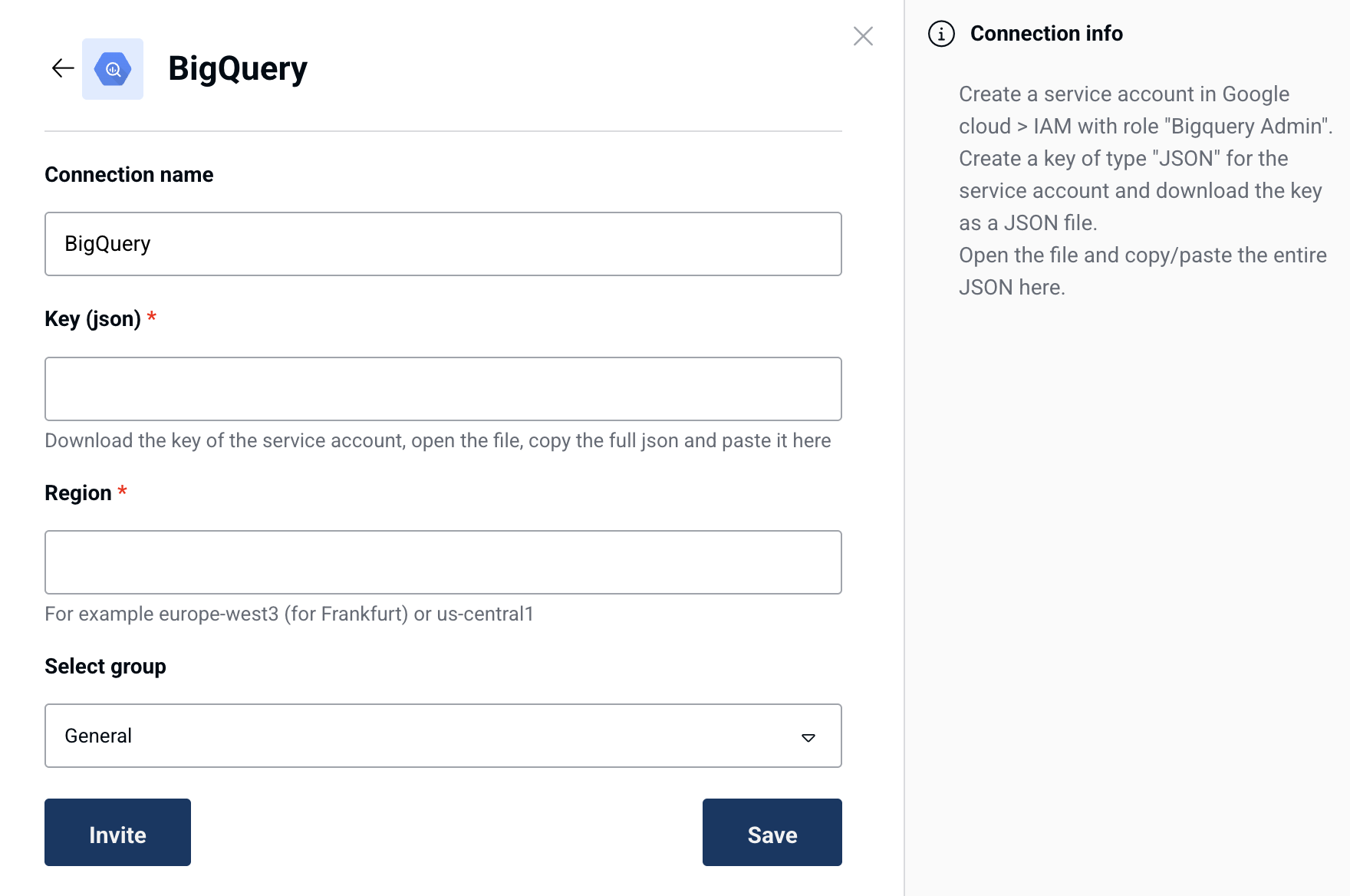 BigQuery connection form