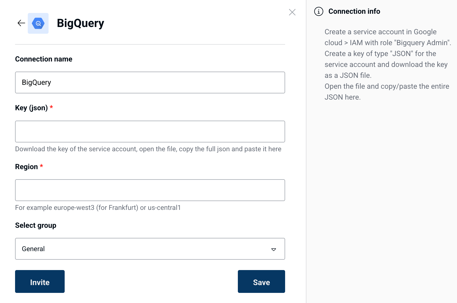 BigQuery connection form