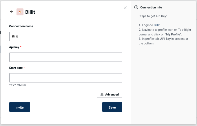 Billit Invoicing connection form