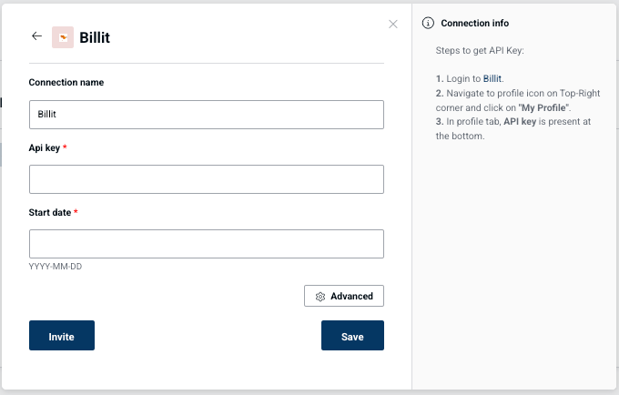 Billit Invoicing connection form