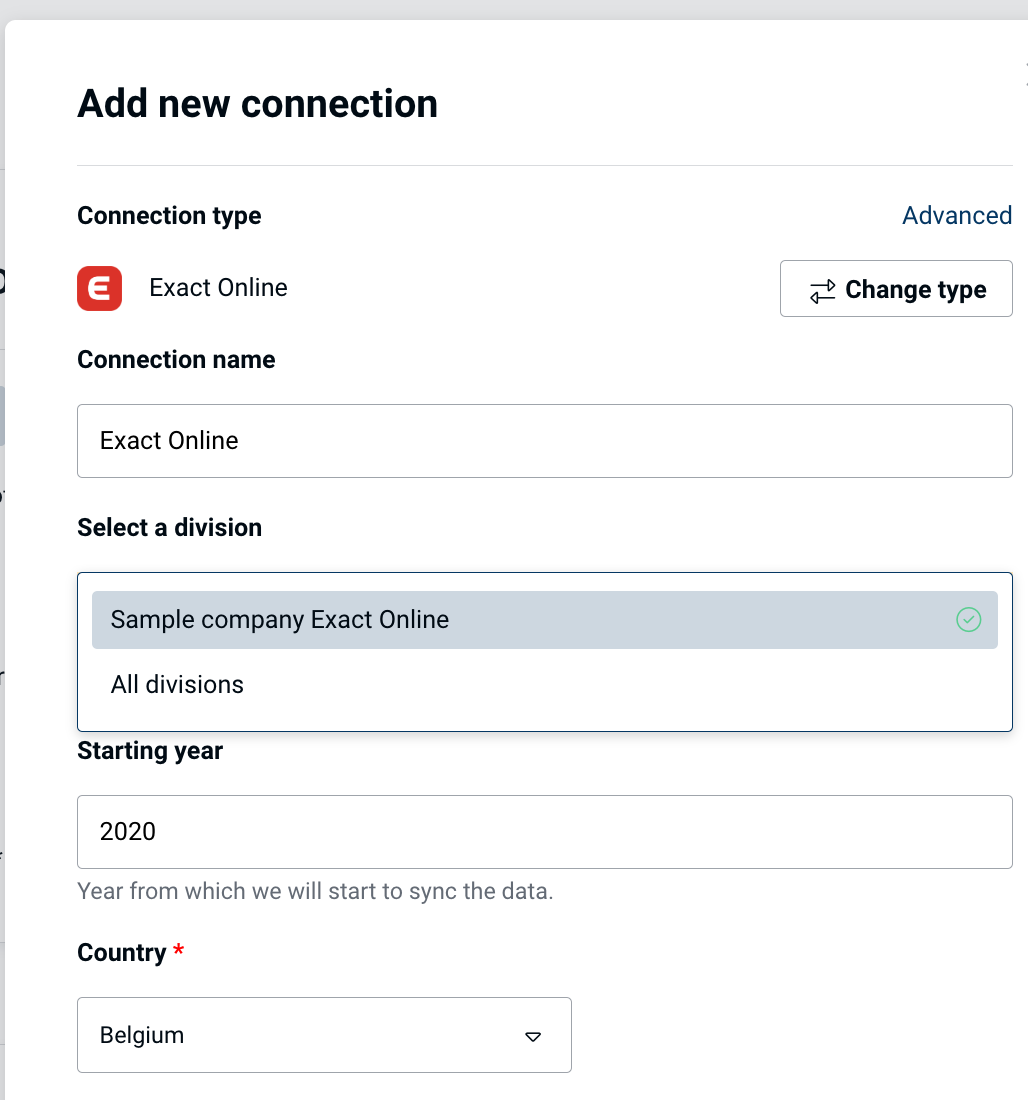 Exact Online division selection