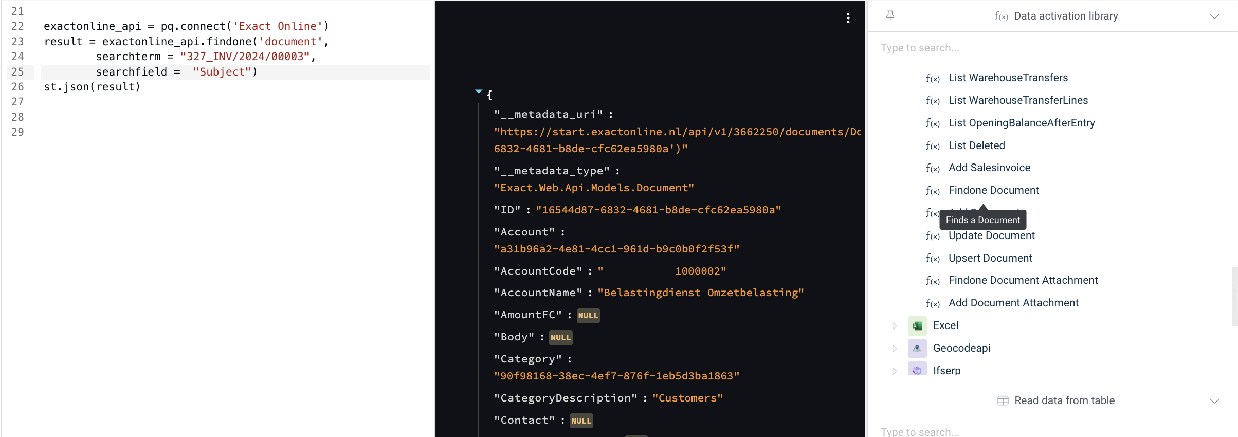Exact Online find document