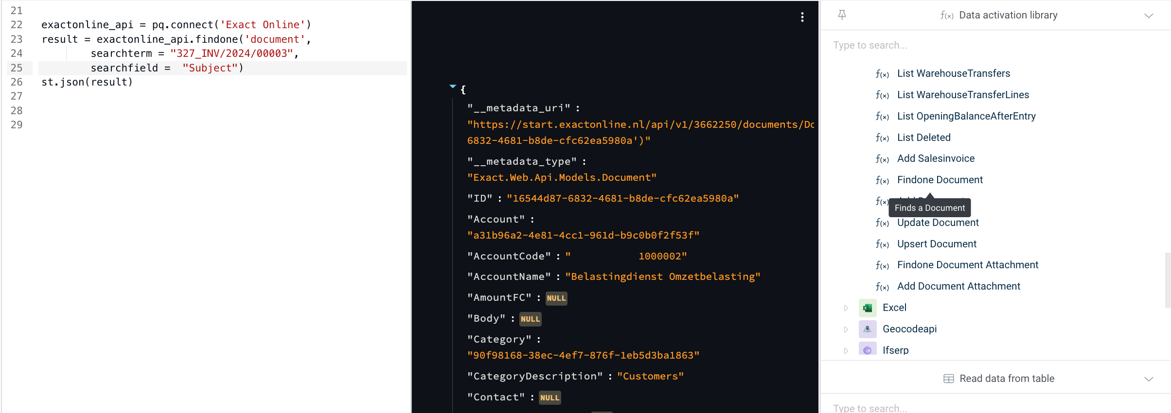 Exact Online find document