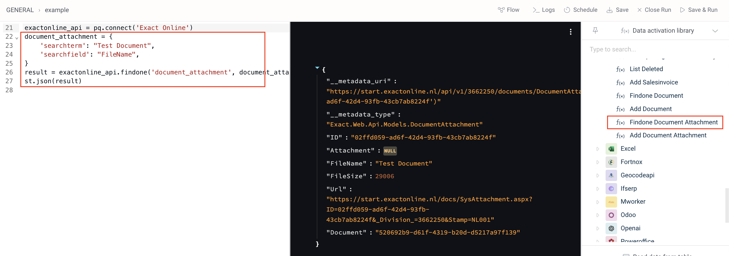 Exact Online find document attachments