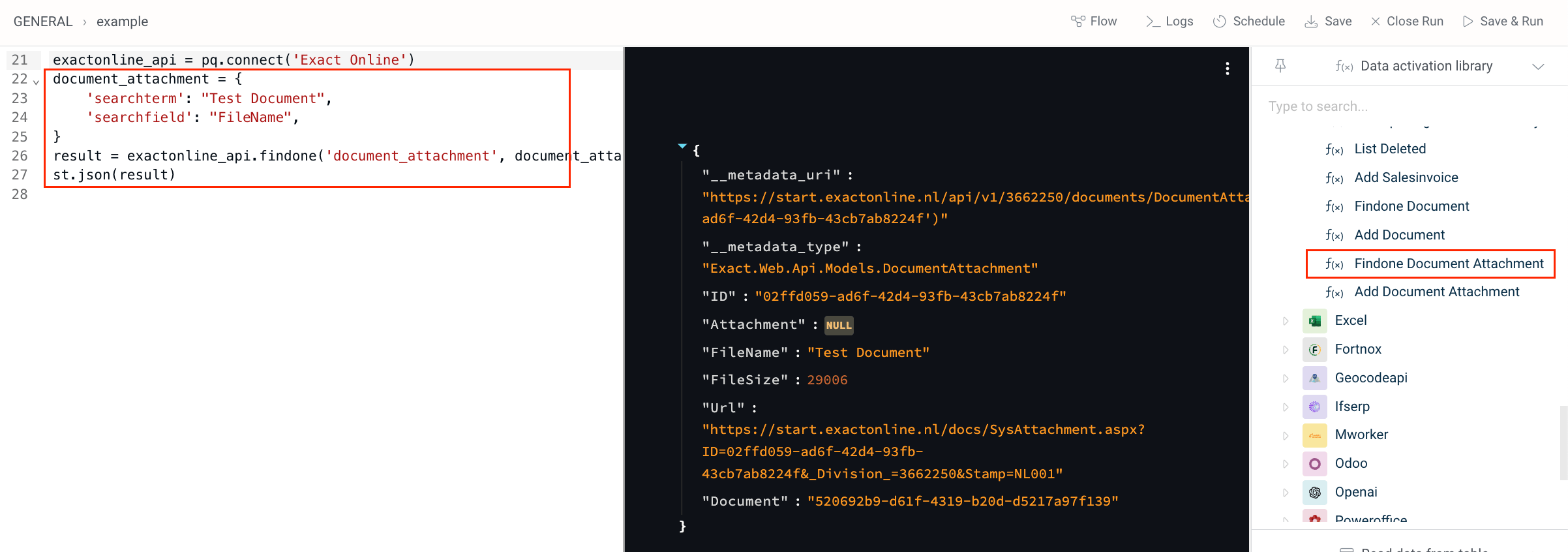 Exact Online find document attachments
