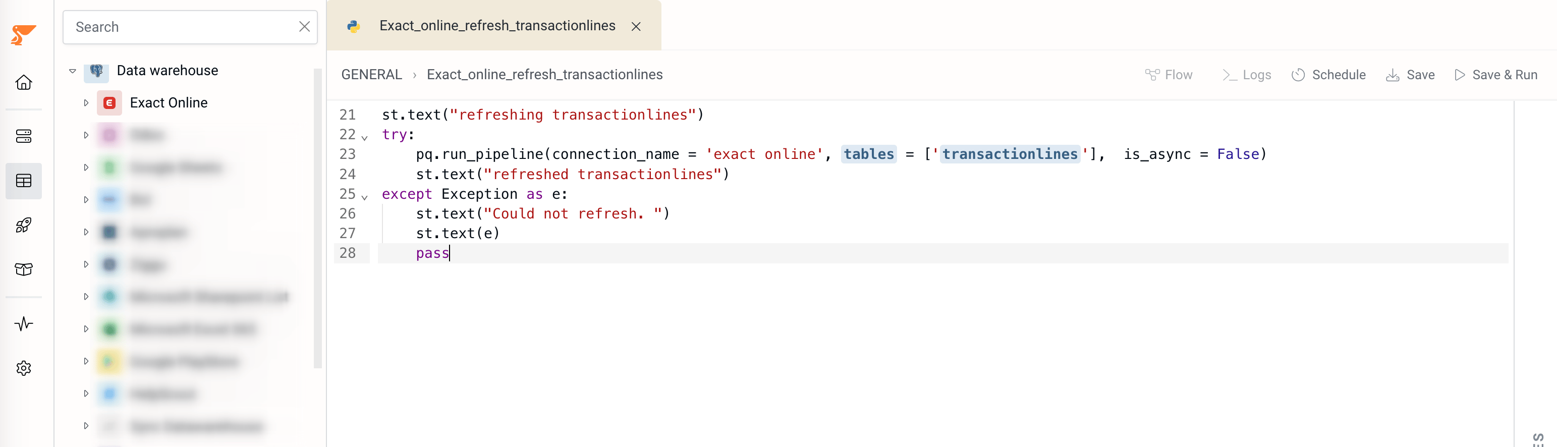 Exact Online custom sync frequency example
