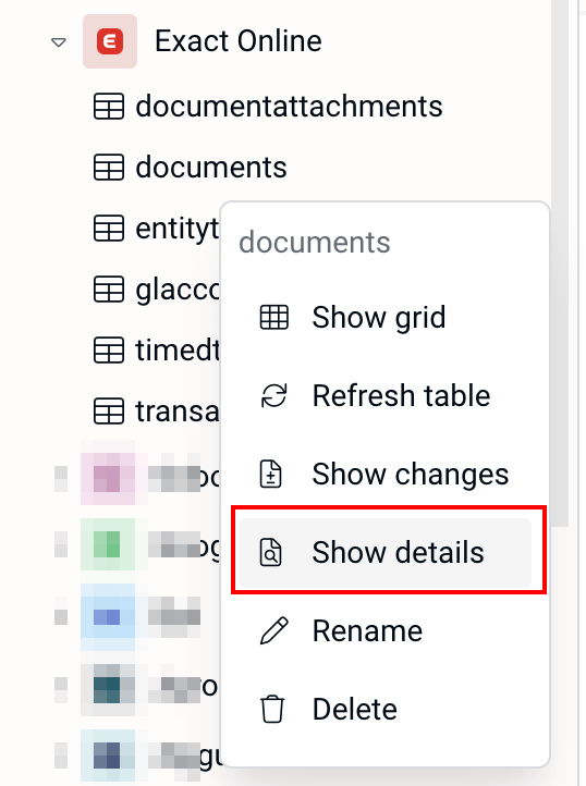 Finding connection name via table detail