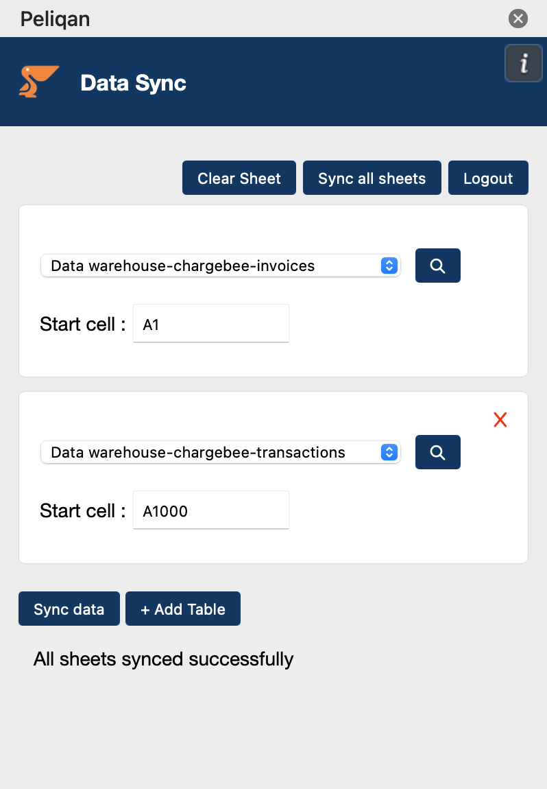 Sync multiple tables to same sheet