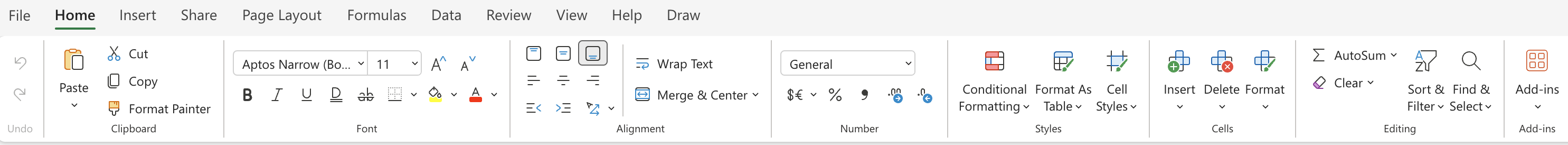 Excel Home Ribbon add-ins button