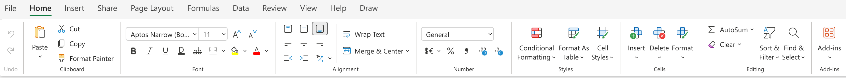Excel Home Ribbon add-ins button