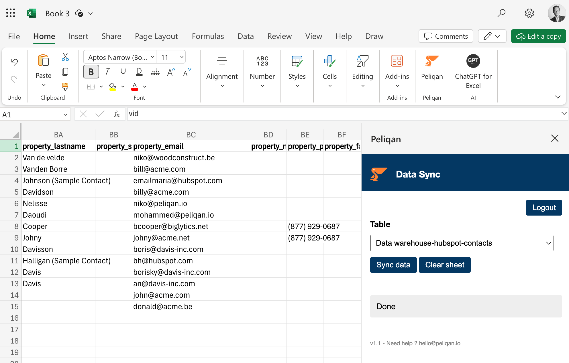 Sync data into Excel