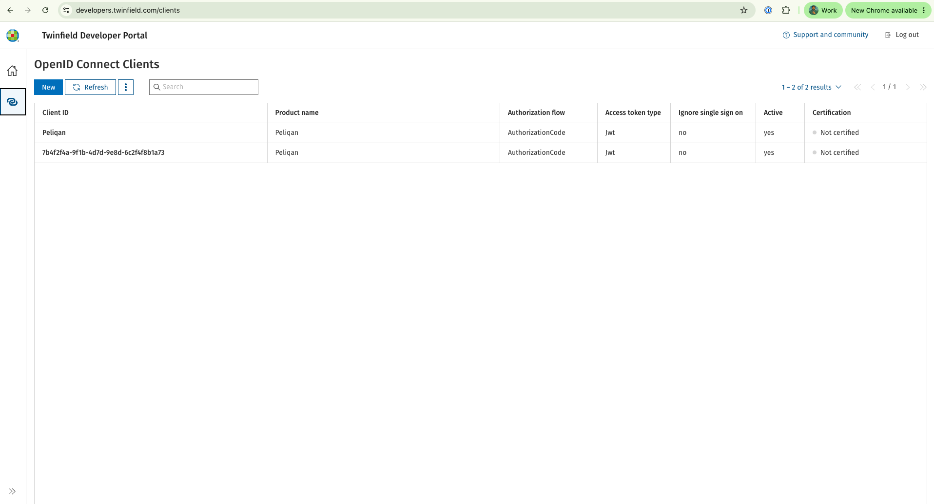 Twinfield Developer Portal new client screen