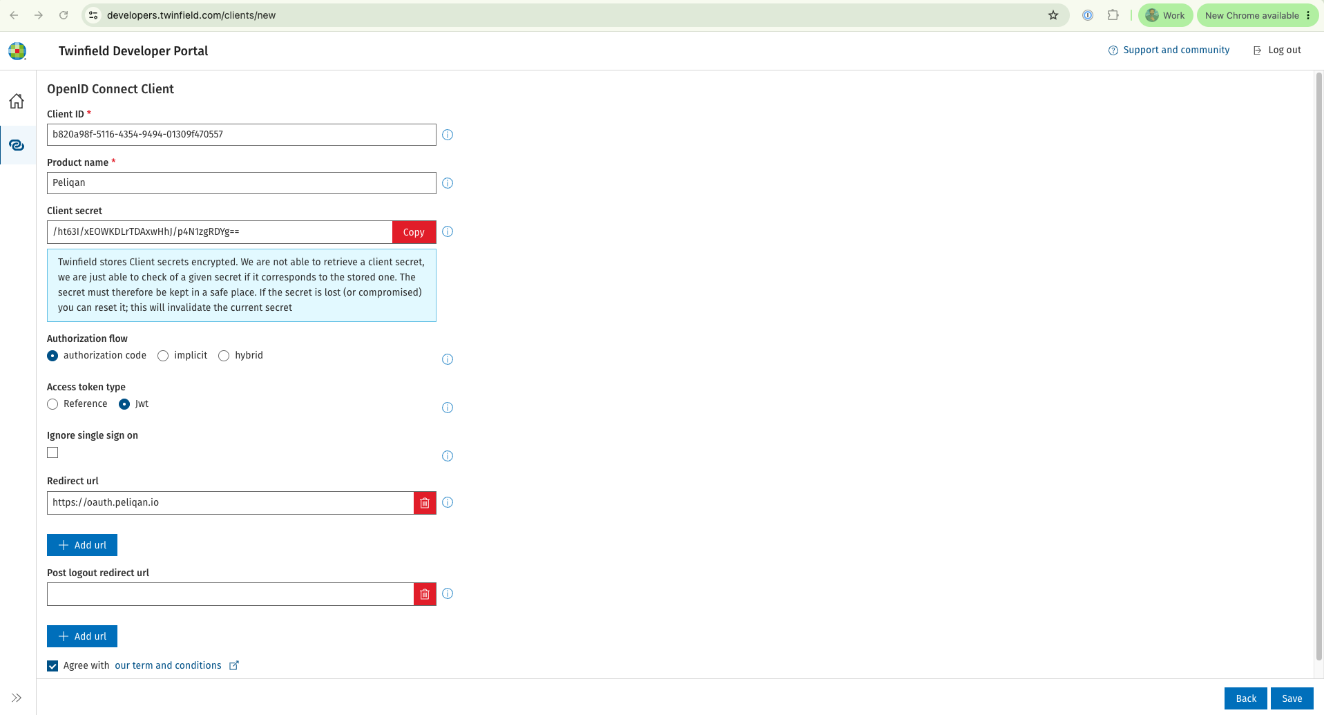 Twinfield client credentials after registration