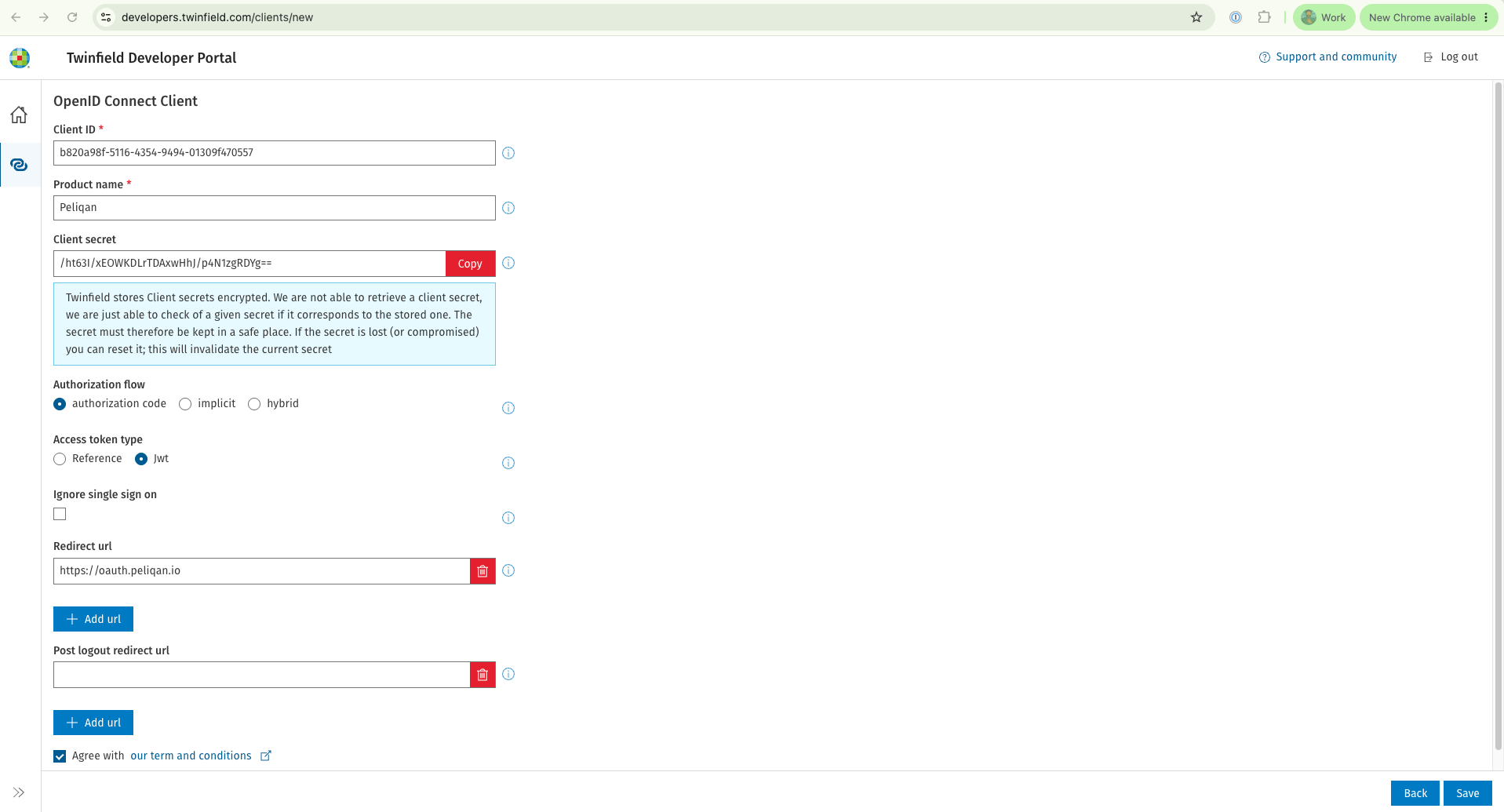Twinfield client credentials after registration