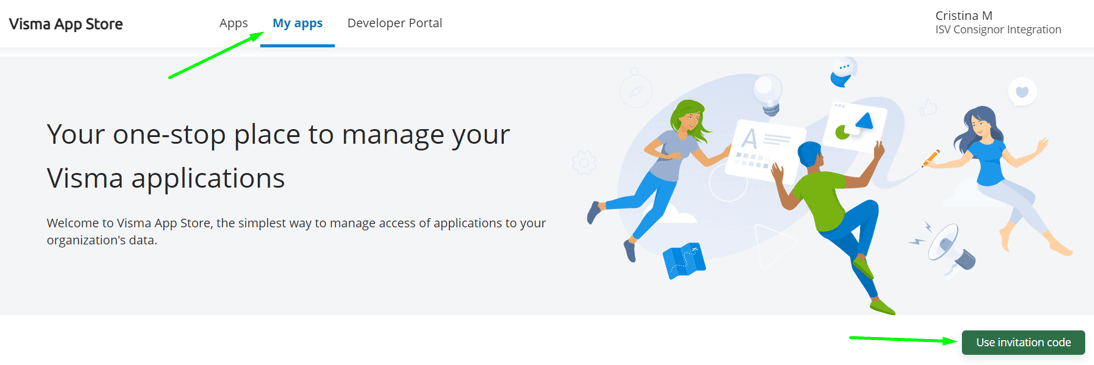 Visma Net App Store invitation code button