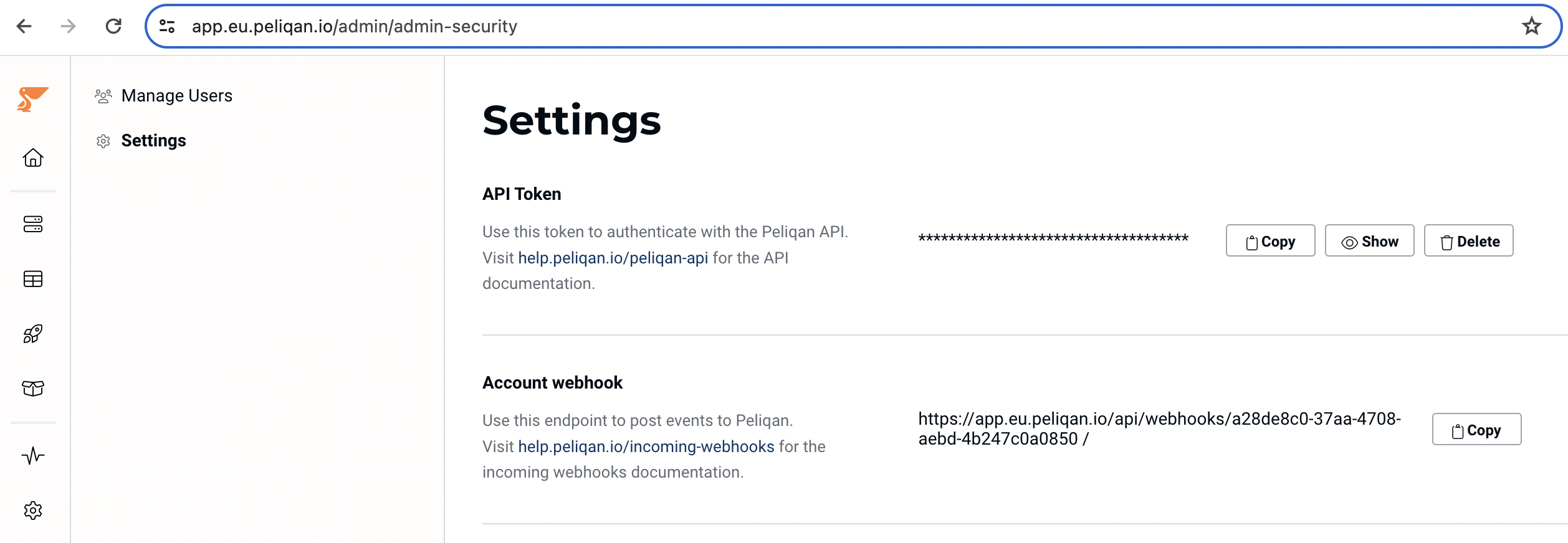 Peliqan account webhook URL settings