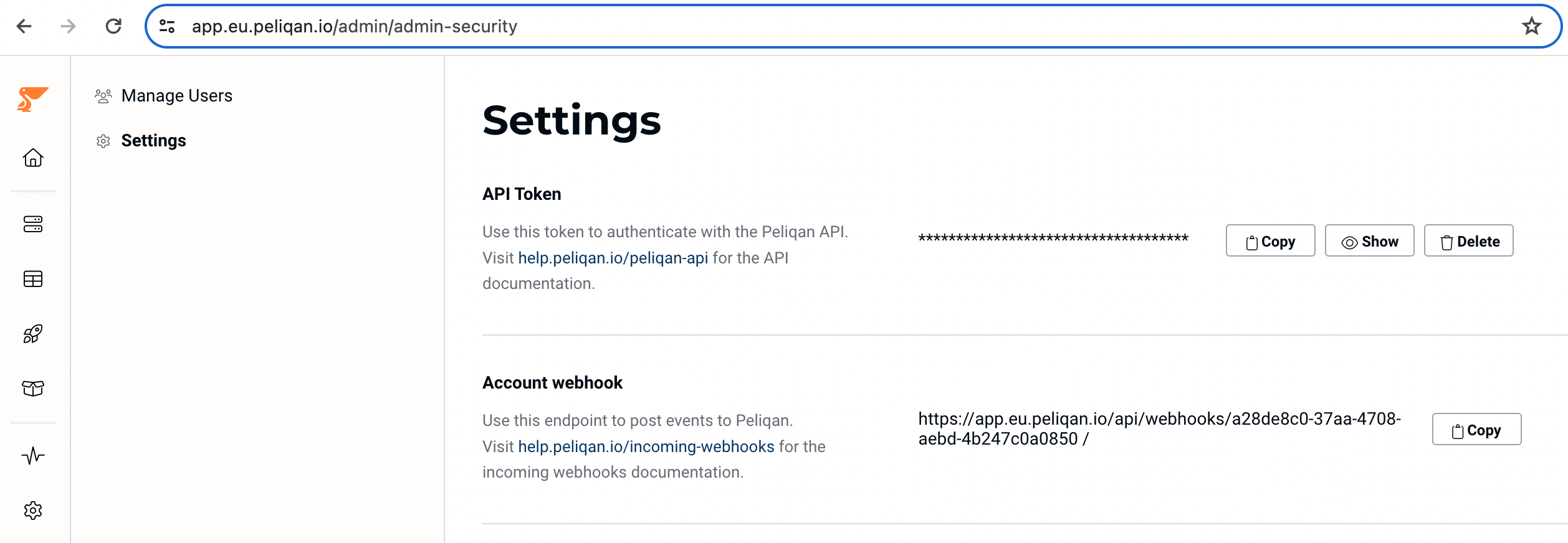 Peliqan account webhook URL settings