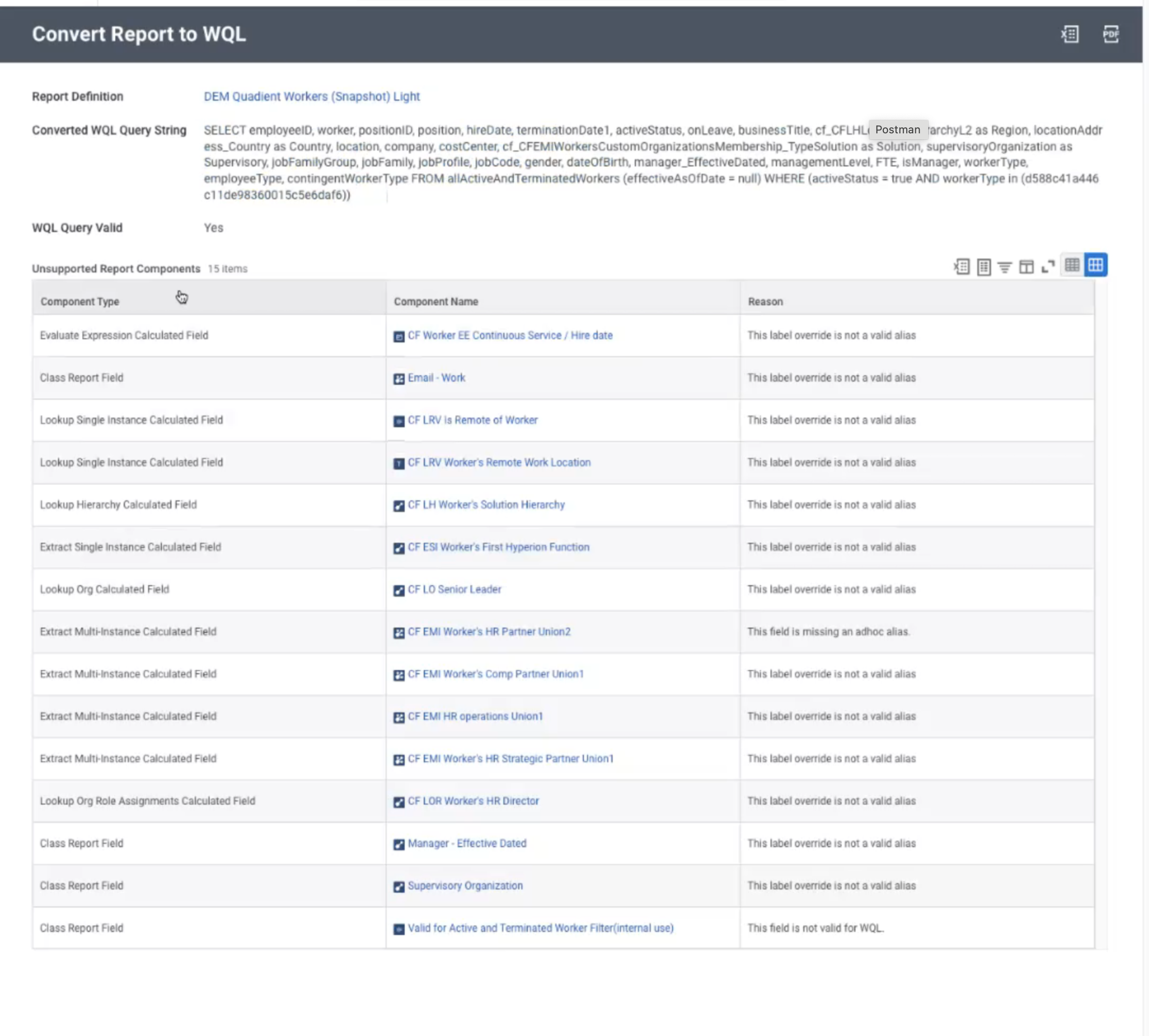 Workday Convert Report to WQL screen