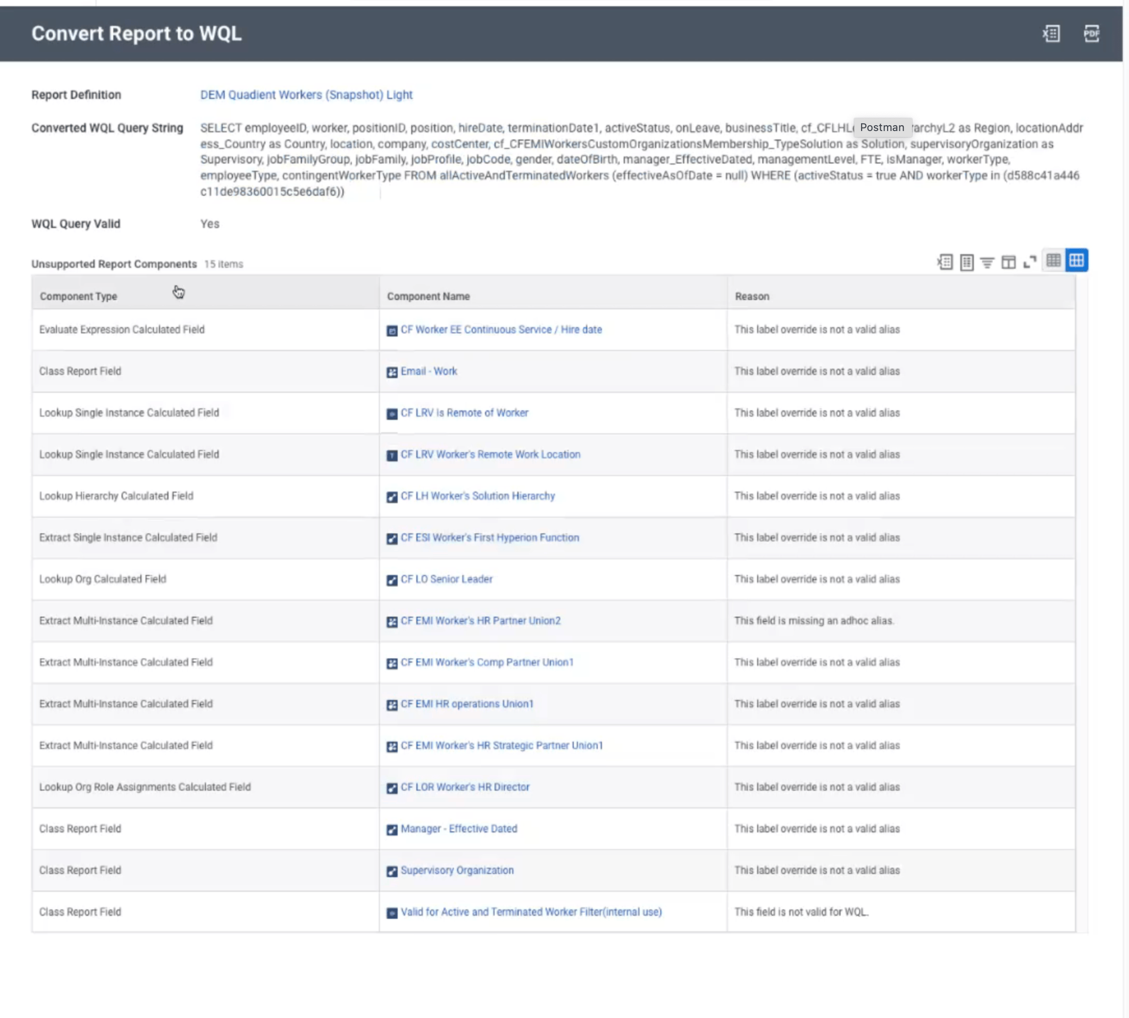 Workday Convert Report to WQL screen