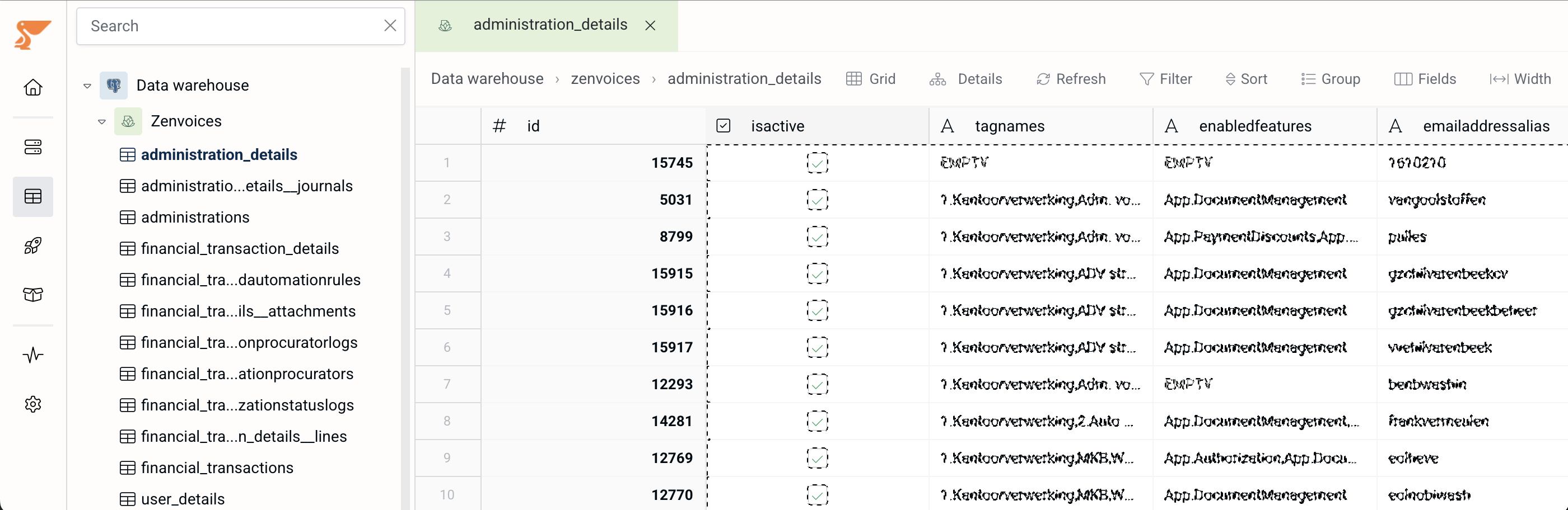 Zenvoices data in Peliqan gridview