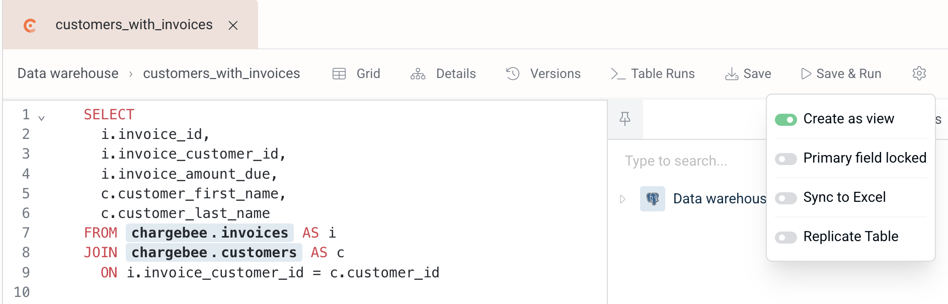 Enabling create as view