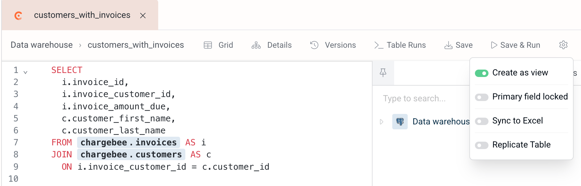 Enabling create as view