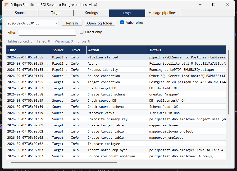 Logs tab showing a completed run