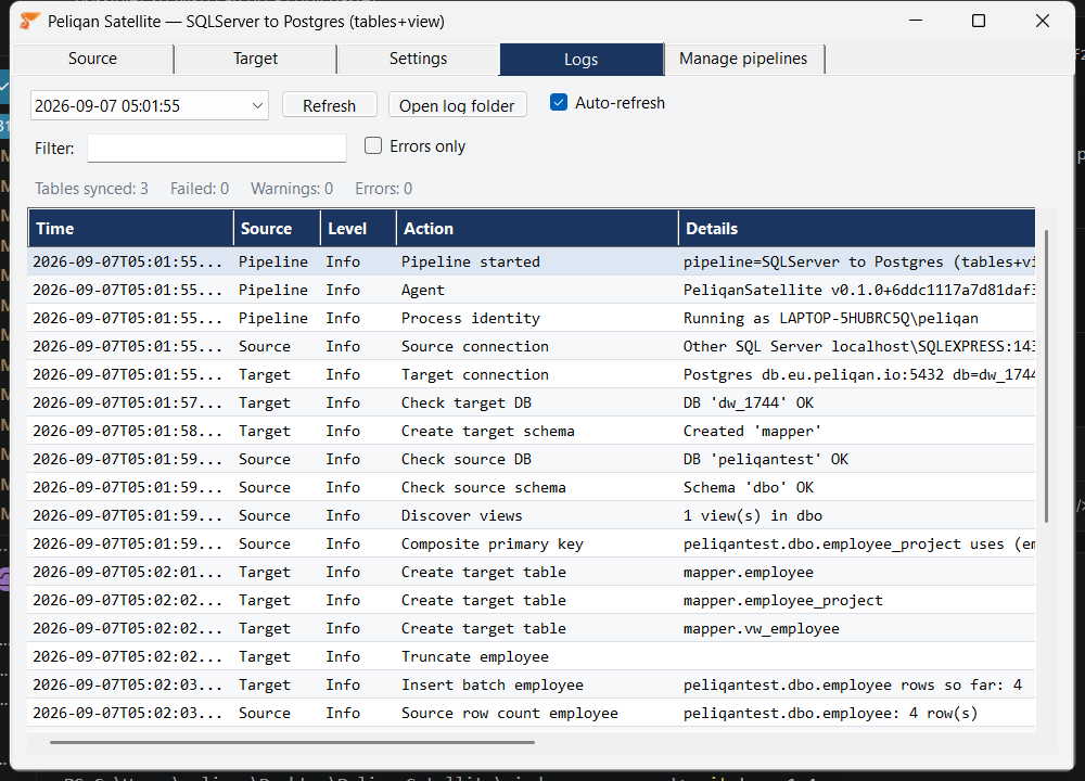 Logs tab showing a completed run