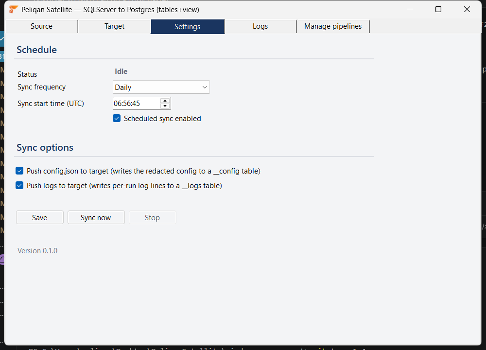 Settings tab